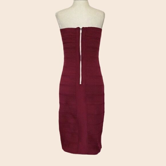 GLAMOROUS Maroon Bandage Strapless Midi Dress Size Large - Picture 5 of 10